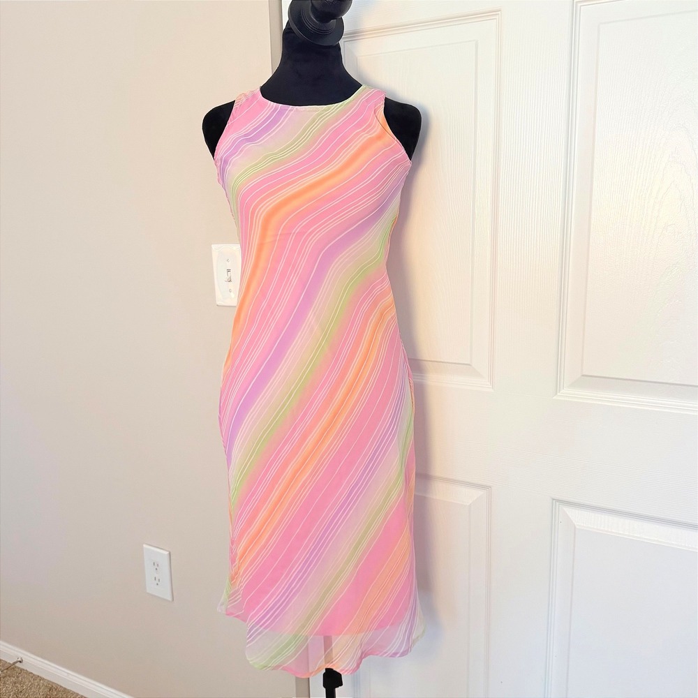 VTG Christie Brooks Y2K Midi Dress Colorful 90s Scoop Neck Fits Women's XS-S